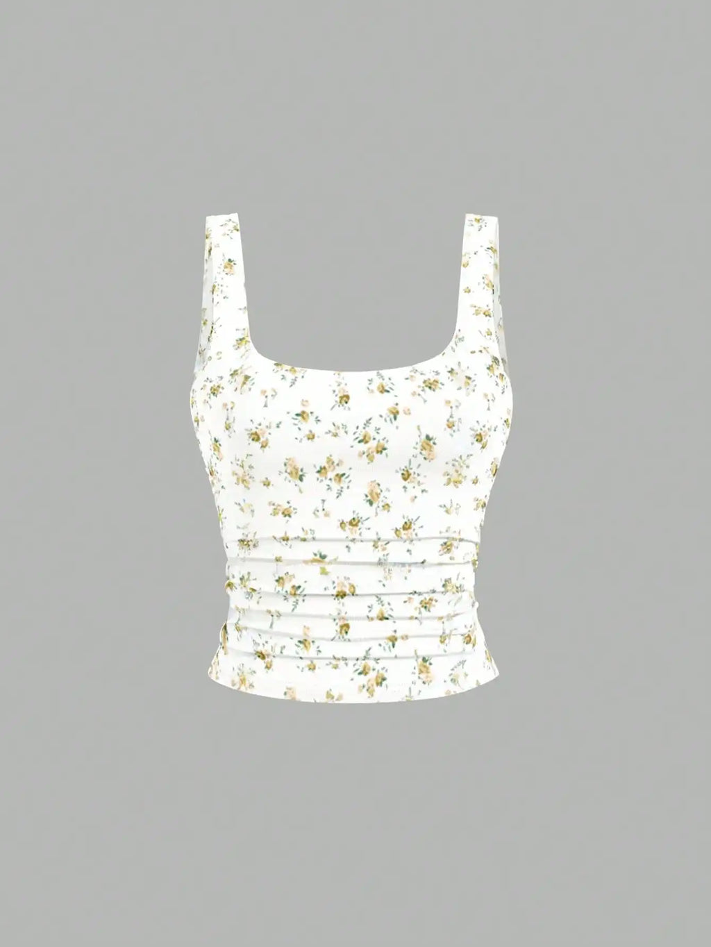 Women's Ruched Square Neck Tank Top Set, Casual Summer Floral & Solid Colors