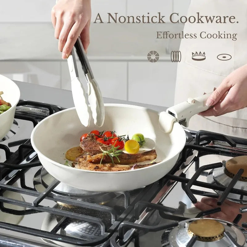 17pc Pots and Pans Set, Nonstick Cookware Set Detachable Handle, Induction Kitchen Cookware Sets Non Stick with Removable Handle