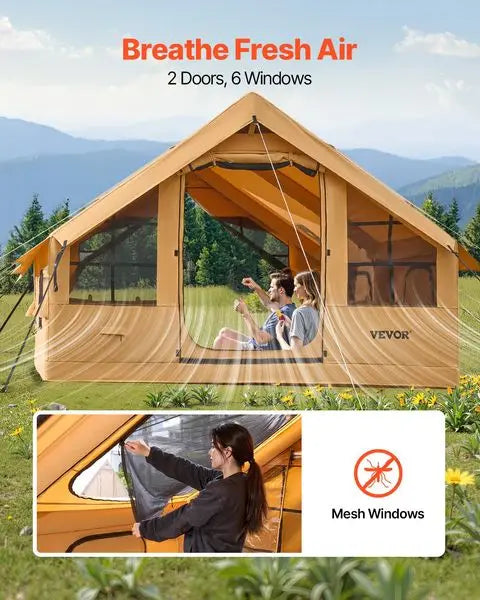 Luxury Inflatable Camping Tent 5-8 Person Easy Setup Blow Up Tent Waterproof Outdoor Family Glamping Tent with Hand Pump