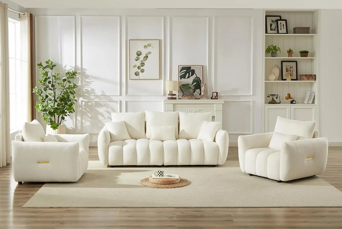 Set of 3 Teddy Sofa for Living Room, Modern 2 Units Deep Seat Sofa Chairs and an Oversized 3-Seater Cloud Boucle, Customized