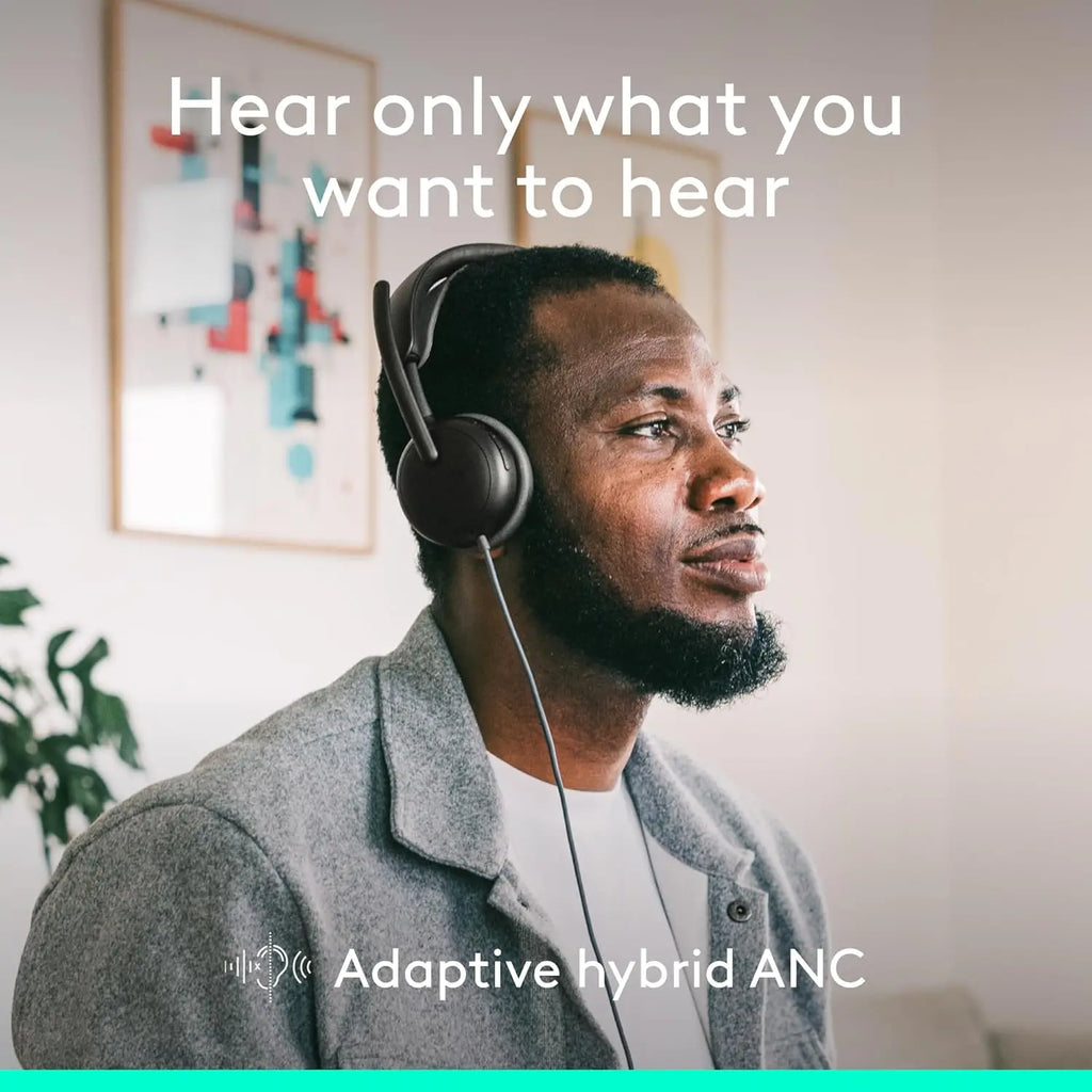 Noise-Canceling Wired Headset with Adaptive ANC, USB-C Adapter - Black