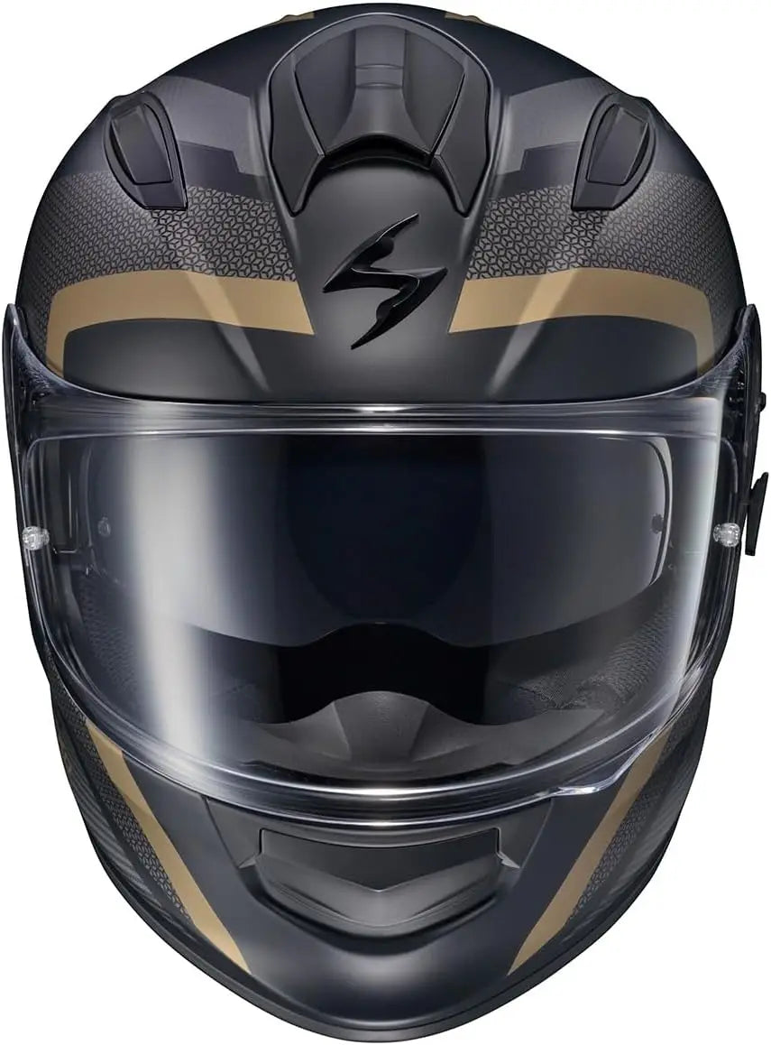 Ryzer Full Face Motorcycle Helmet with Pinlock Ready Shield with Integrated Speaker Pockets DOT ECE Approved Evolution (Gold-X-L