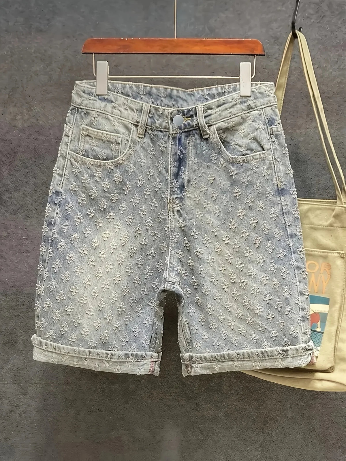 Vintage Summer 2025 American-Style Full-Print Jacquard Denim Shorts, Thin Design, Loose Trendy Brand Five-Point Pants