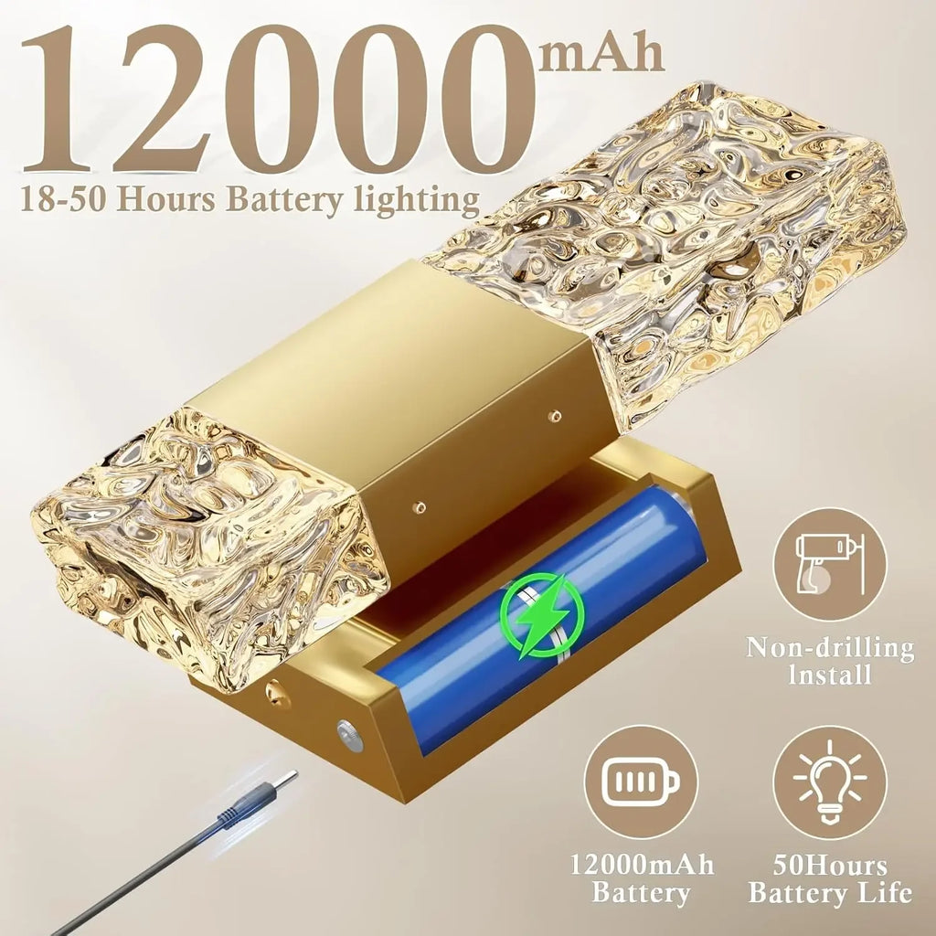 Battery Operated Wall Sconce Rechargeable Battery Powered 12000mAh Wall Light Indoor Not Hardwired Wall Lamp Fixtures for Bedroo