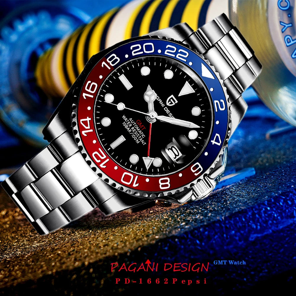 PAGANI DESIGN New V2 40MM GMT Men watch Mechanical Watches Luxury Automatic Sapphire Glass Waterproof Wrist Watches for men