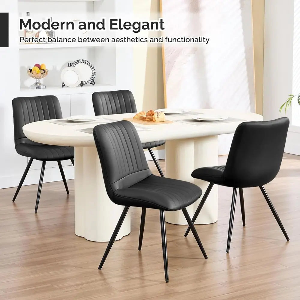 Set of 4 Upholstered Dining Chairs with Cushions, Metal Legs for Kitchen and Living Room