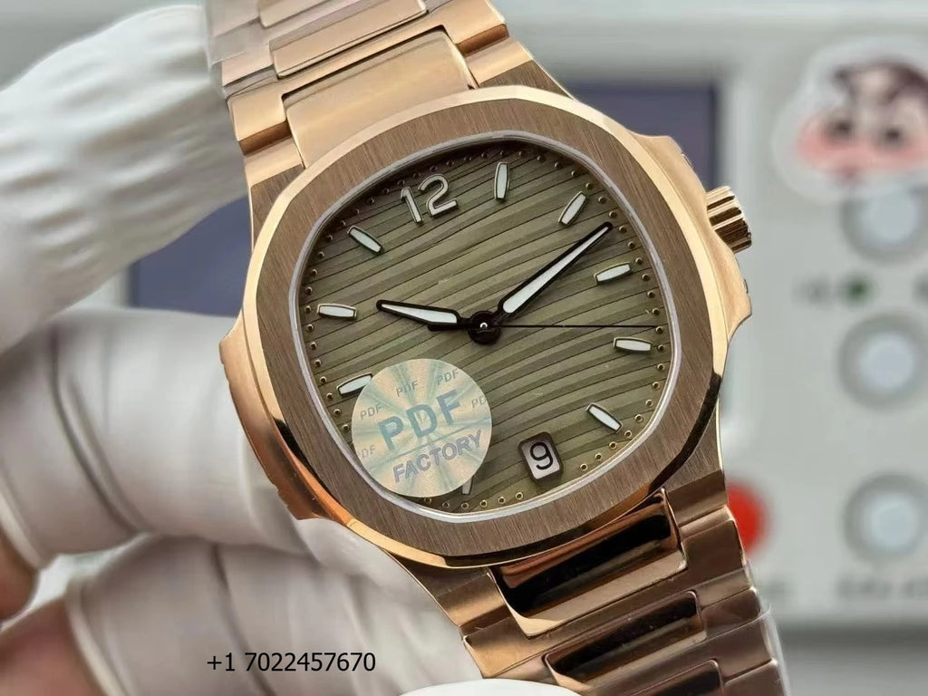 Elegant 35mm Ladies' Luxurious Rose Gold Green Dial 7118 Banquet Business Date Display Automatic Mechanical Watch