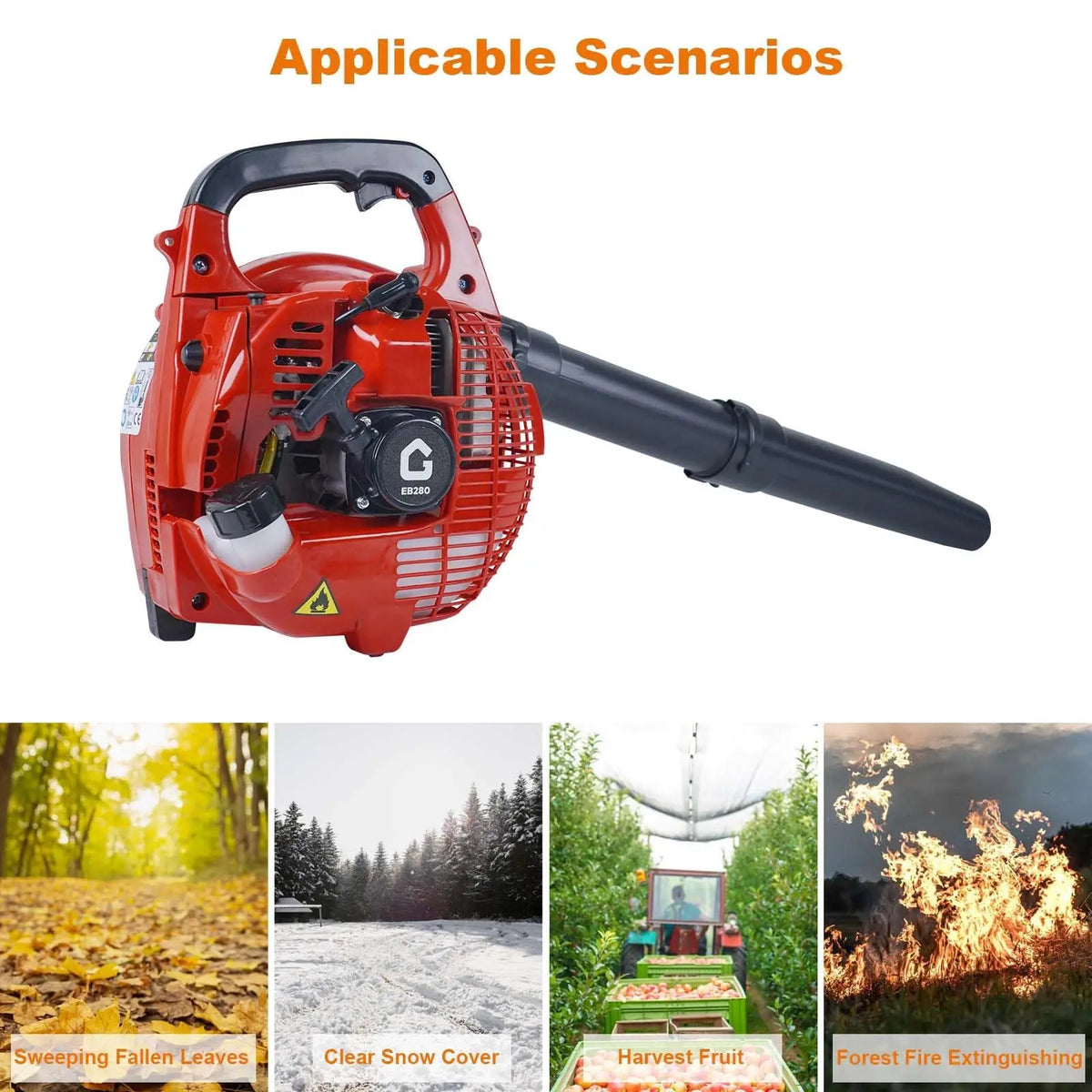 Lightweight 28CC Gas Powered Handheld Leaf Blower – 1.1HP 2-Stroke, 490 CFM, 280 MPH, Ergonomic & Powerful for Lawn, Yard