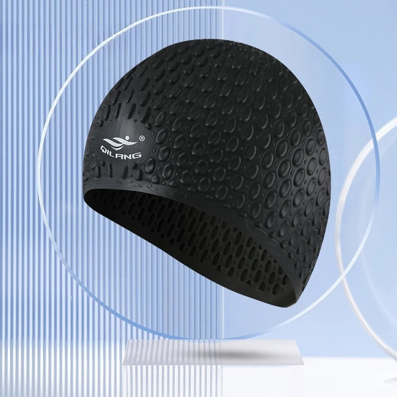 Silicone swimming cap Waterproof water drop-shaped granular head cap Adult men's and women's ear protection swimming cap