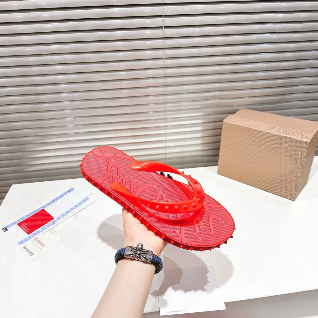 Casual Outdoor Men's Sandals Red Sole Rivet Anti-Slip Flat Bottom Thong Slippers Couple's Summer Flip Flops EVA Rubber