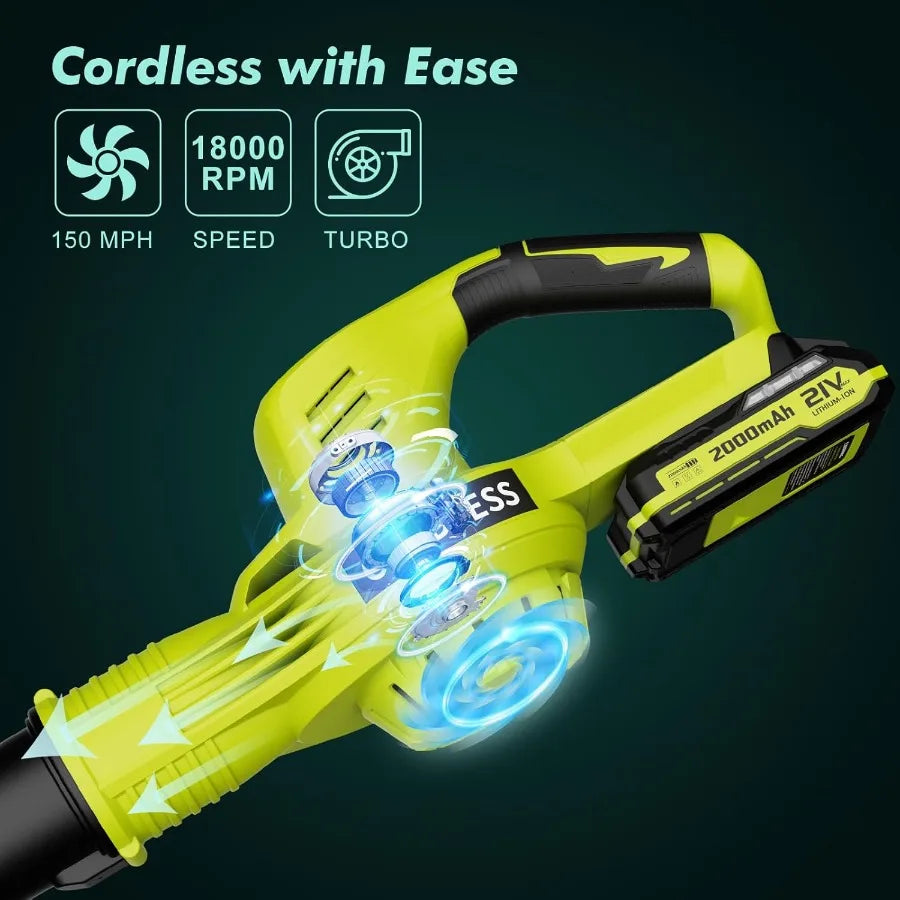 Cordless Leaf Blower for Lawn Care and Patio Cleaning 21V Powerful Electric Leaf Blower with 2 Batteries and Charger 2 Speed Mo