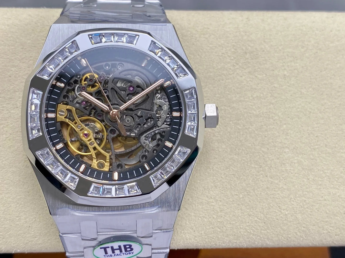 New Luxury Super Quality Mechanical Watch 41mm THB Factory 3132 Movement 15407 Gold Skeleton Watch