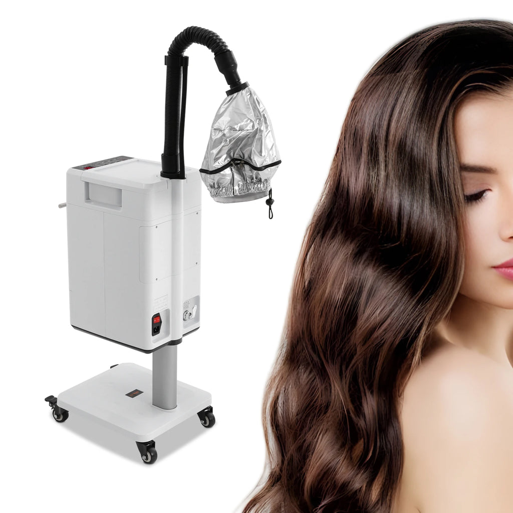 White Mobile Nano Steam Hair Dye Perm Machine Anion Vapor Hair Steamer 110V US Plug With Universal Wheels
