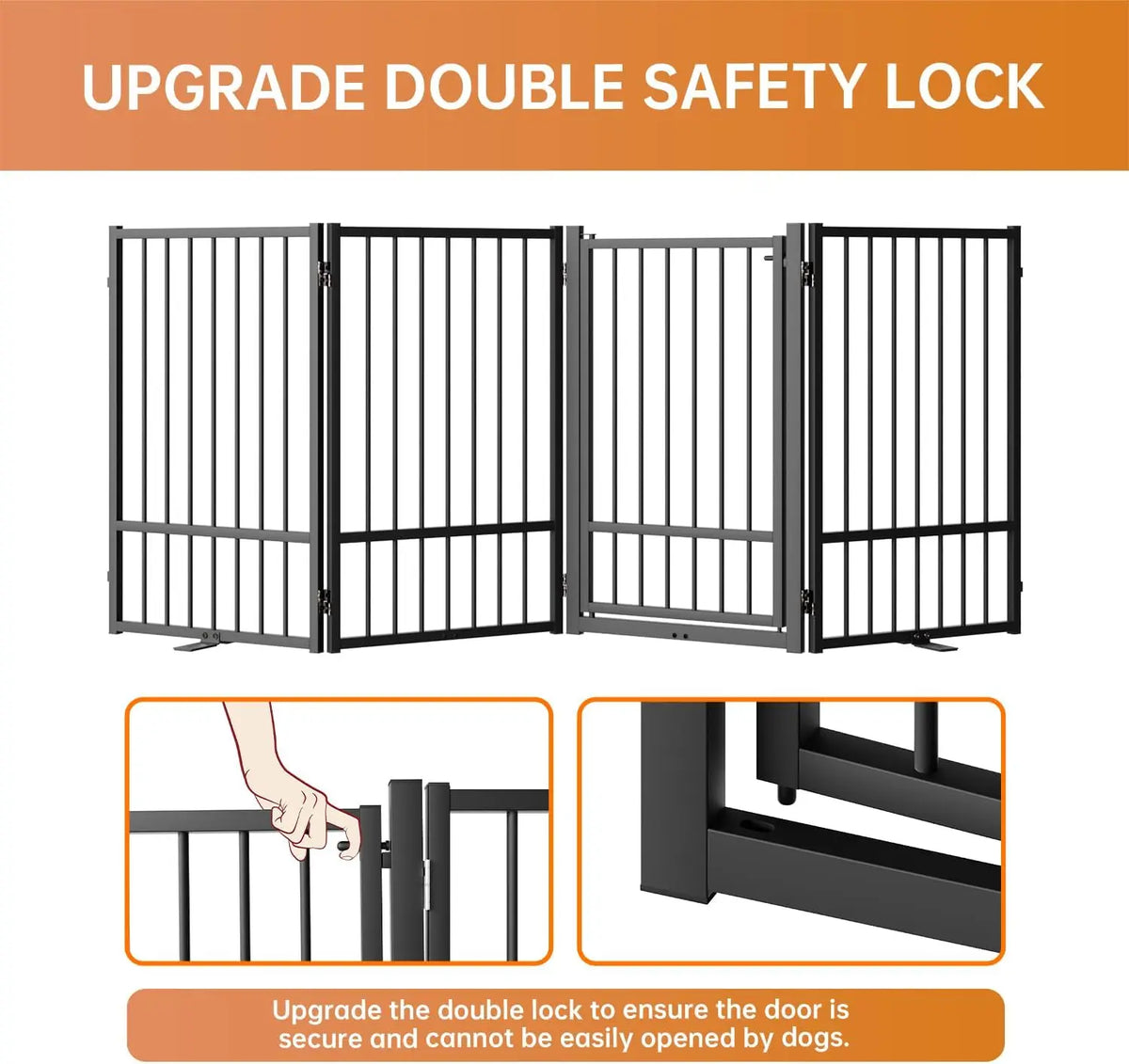 Foldable Metal Pet Gate with Door, 32" Height Freestanding Dog Fence for Indoor Outdoor Use