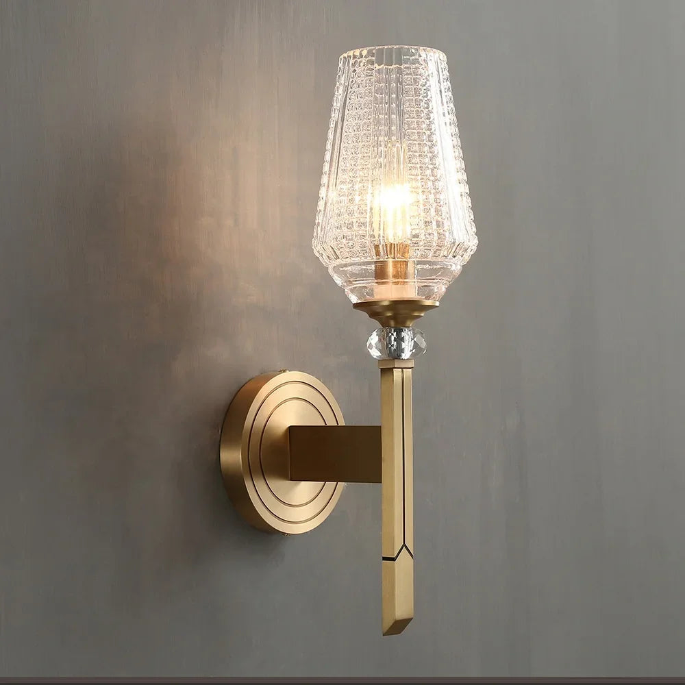 Post modern light luxury crystal all copper wall lamp corridor living room background wall creative design bedroom bedside lamp