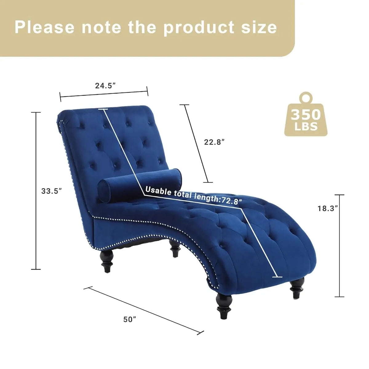Velvet Button-Tufted Chaise Lounge Chair Indoor Comfortable Seating with Pillow Upholstered Customizable for Bedroom Living Room