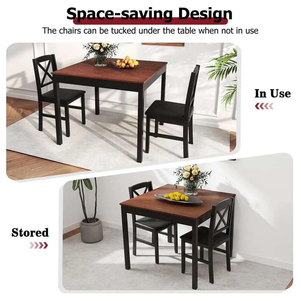 MidCentury Modern Dining Table Set for 2, Wooden Kitchen Table amp 2 Chairs with Padded Seats, 3Piece Compact Dining Set for Sma