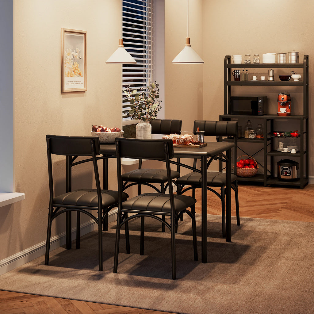 5-Piece Dining Table Set for 4, Modern Wood Kitchen Table with 4 Upholstered Chairs, Square Dinette Set for Apartment, Breakfast