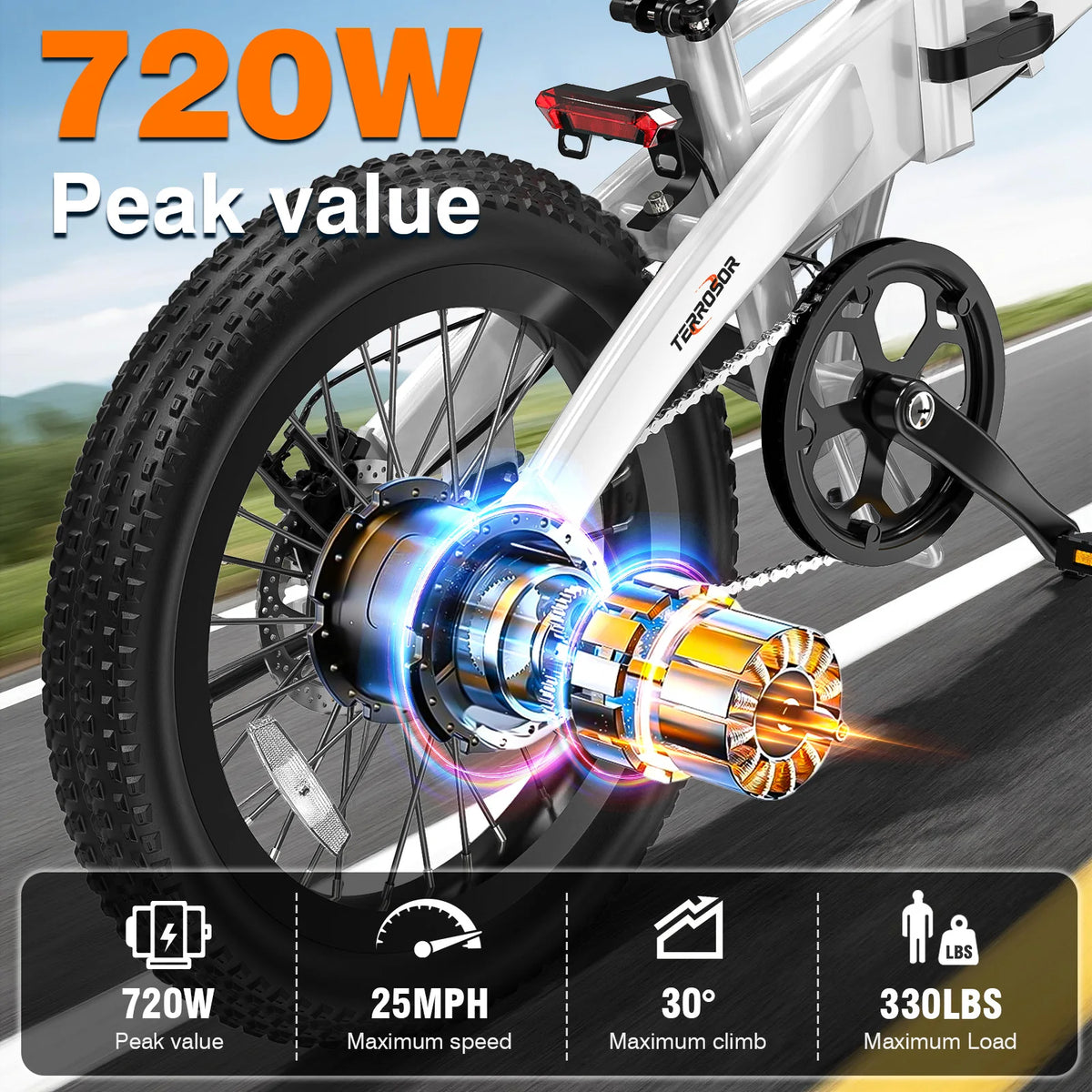 TREEOSOR Electric Bike T8 Adults Electric Bicycle Peak 720W 48V 7.8AH e bike 20" Wide Tire Road Bike 20mph Electric Bike