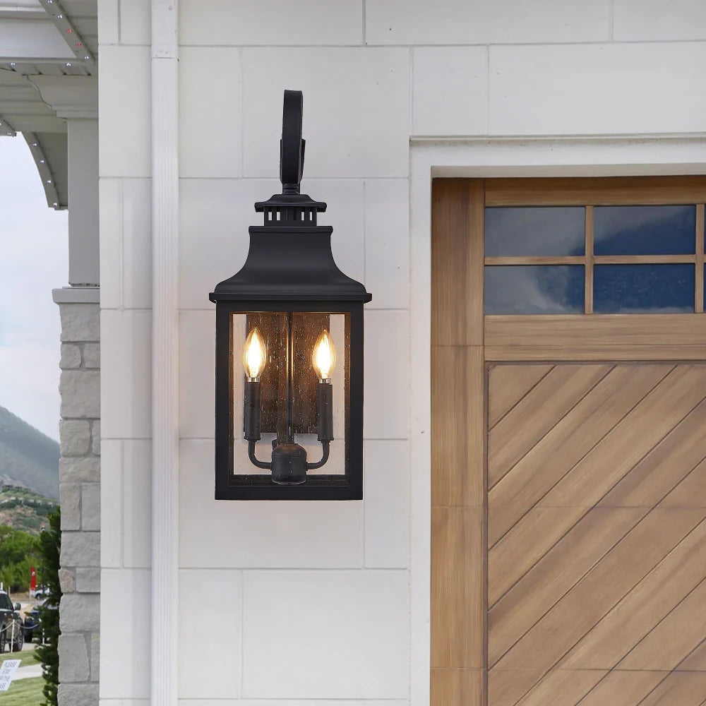 23"(H)1-Pack Outdoor Wall Lantern–Vintage Black Sconce (Clear Seeded Glass,Bulb Not Included)