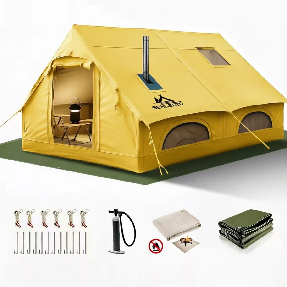 129 Square Feet Inflatable Camping Tent 6-8 Person,Waterproof Oxford Inflatable Tent House with Hand Pump for All Season