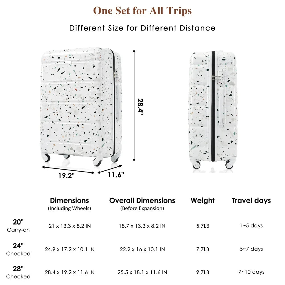 Luggage Set of 3 20-inch USB Port  Airline Certified Carry-on Luggage ABS+PC Hard Shell Luggage Spinner Wheels,starry Sky White