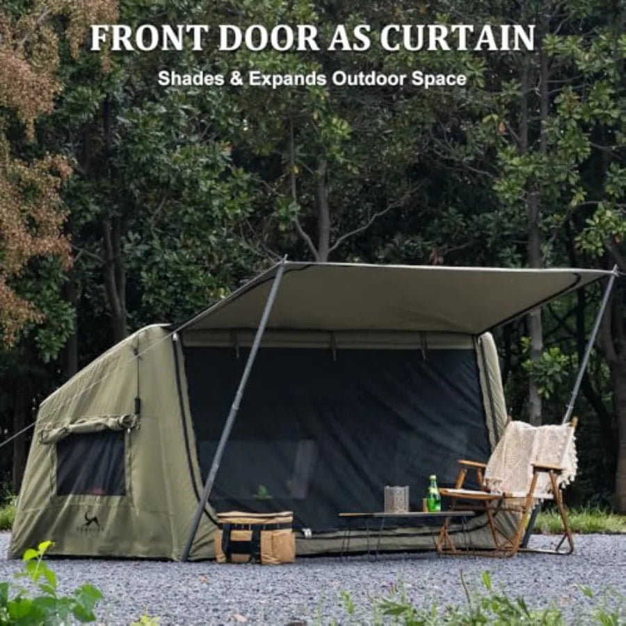 Inflatable Canvas Tent with Pump Easy Setup Blow Up Tent for Camping Outdoor Waterproof Durable Tent in Beige with Fast Inflati