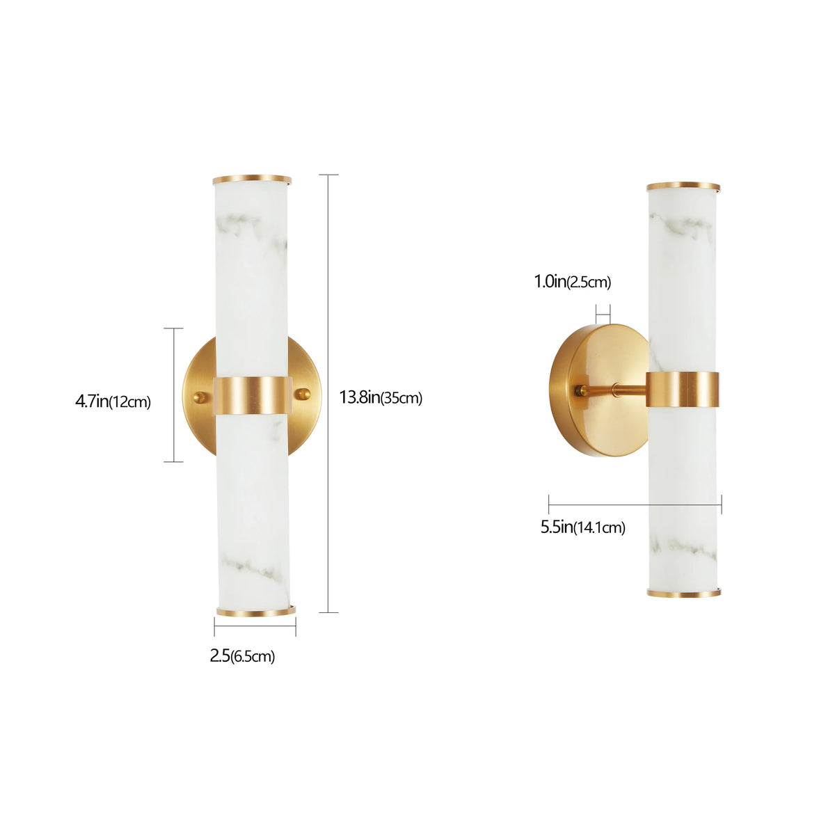2-Pack Electroplated Gold Wall Sconces with Marble Pattern Shades, Indoor Decorative Wall Lights for Living Room Hallway Bedroom