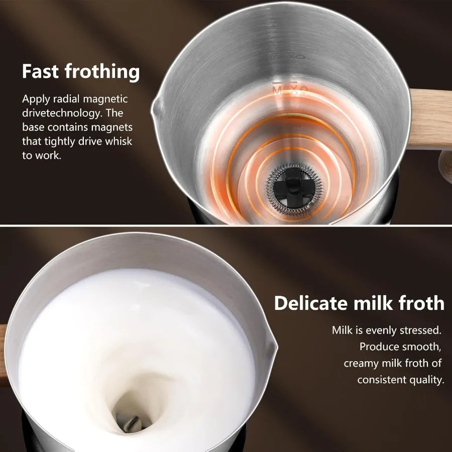 8-in-1 IH Induction Heating Milk Frother with 2 Cups 21oz 13.5oz Automatic Cold Foam Heated Milk Maker for Latte Cappuccino Hot