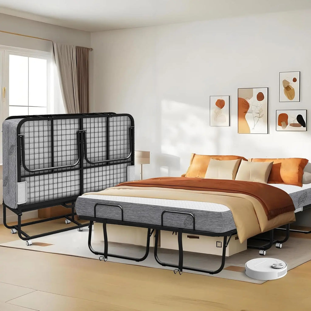 Folding Bed With Mattress Full Size 75 X 54 Inch For Adults Extra Large Foldable Rollaway Portable Fold Up Guest, Customized
