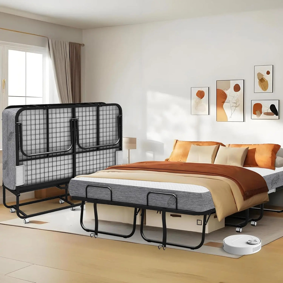 Folding Bed With Mattress Full Size 75 X 54 Inch For Adults Extra Large Foldable Rollaway Portable Fold Up Guest, Customized