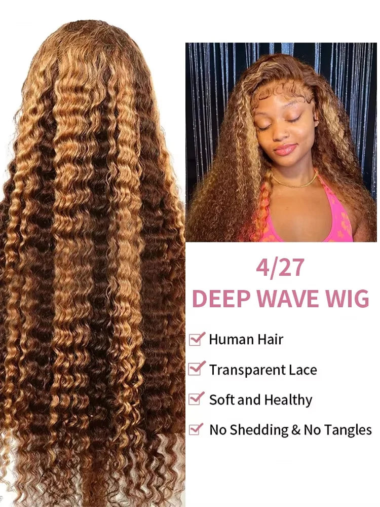 40 42 Inch Curly Highlight Wig Human Hair Colored 13x6 HD Deep Wave Frontal Wig 250% Honey Blond 13x4 Lace Front Wigs For Women
