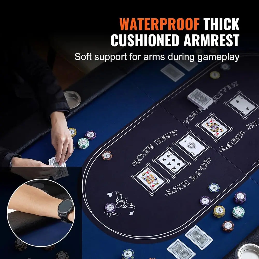8-Player Poker Table, Portable Folding Card Game Table, Casino-Style Leisure Table with Padded Rails and Stainless Steel Cup Hol