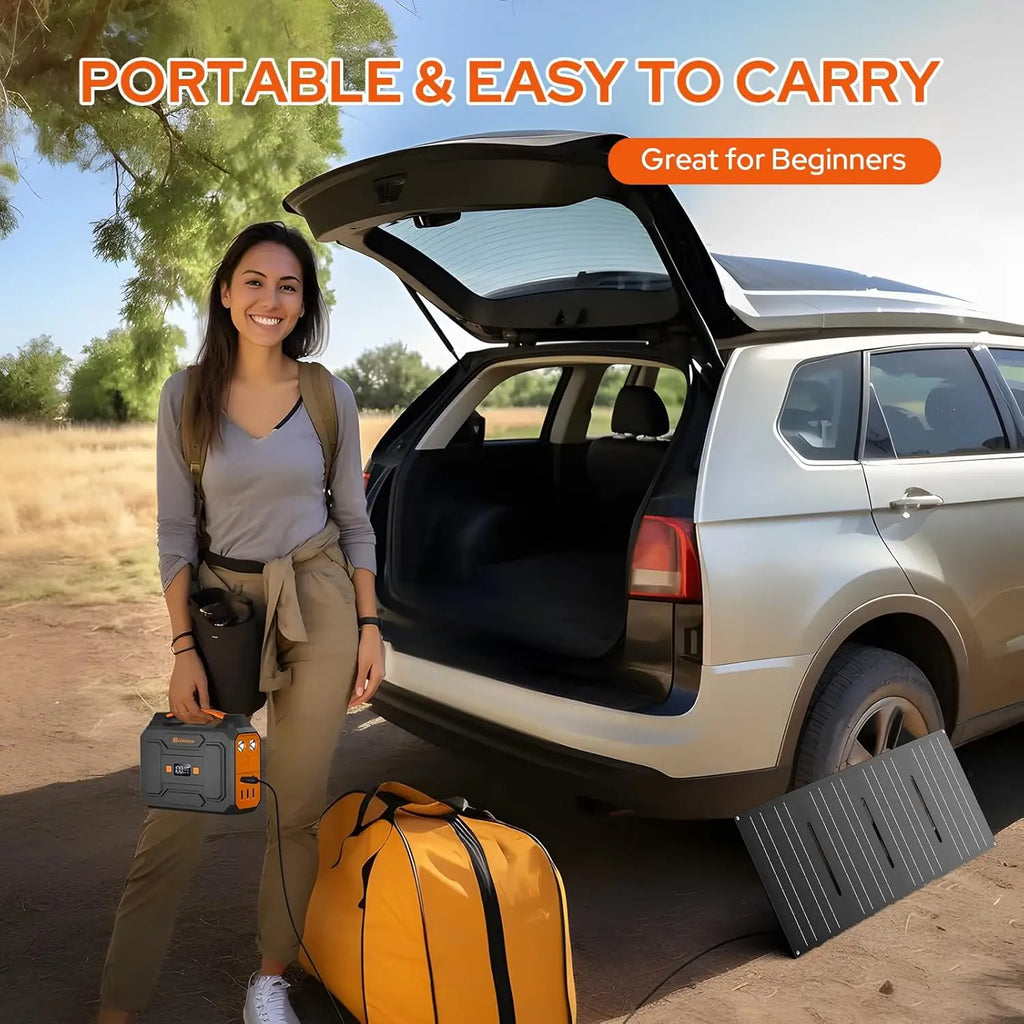 Portable Power Station with Foldable 40W Solar Panel, 100W Solar Powered Generator with Panels, AC Outlet Camping Solar Power Ba