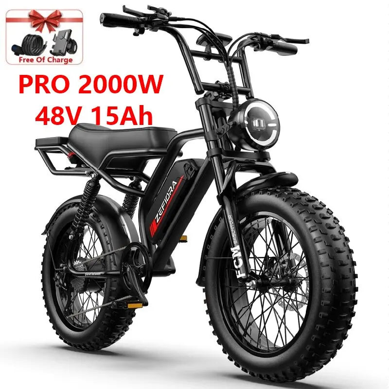 ZEFIORA 2000W Adult Electric Bike, 48V 20Ah 60 Miles Electric Bicycle,20" Fat Tire Full Suspension Electric Mountain Bike