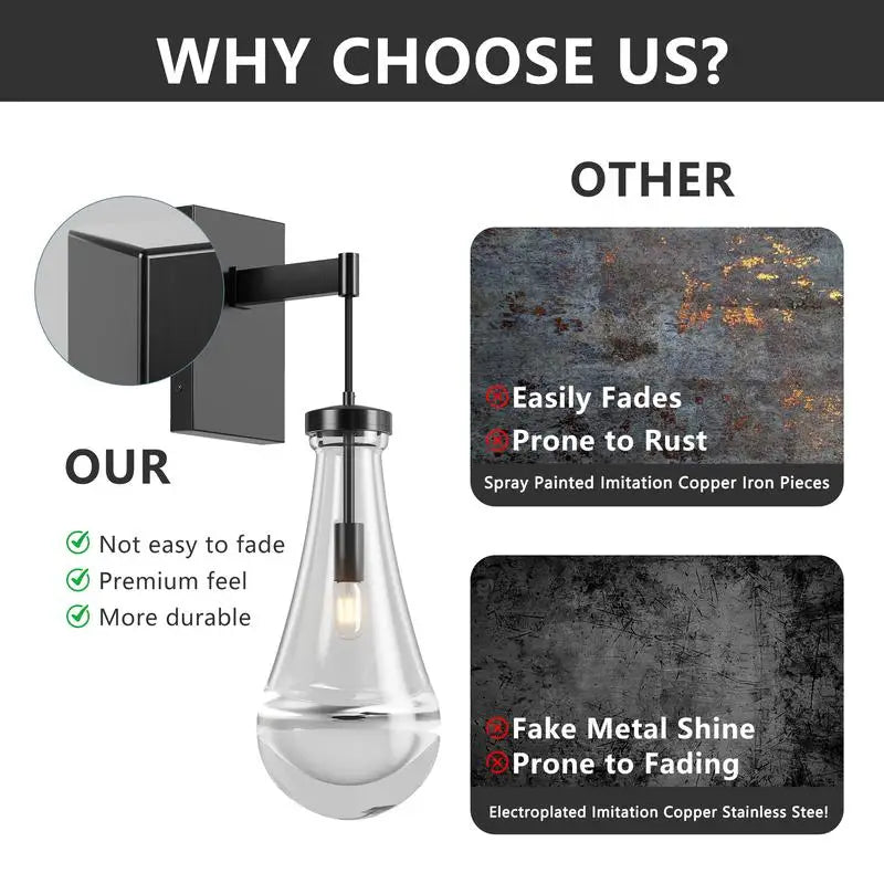 Modern Black Wall Sconces with Clear Glass for Bathroom, Living Room, Hallway, and Reception Desk - Stylish Wall Mounted