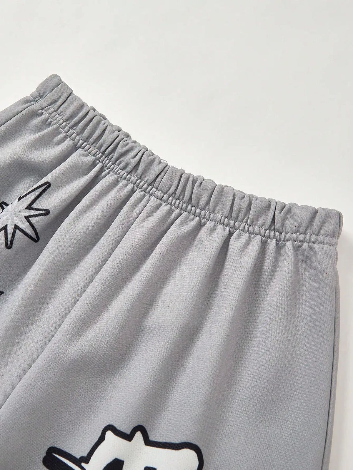 Gray Youth Streetwear Joggers with Gothic Cross & Flame Print
