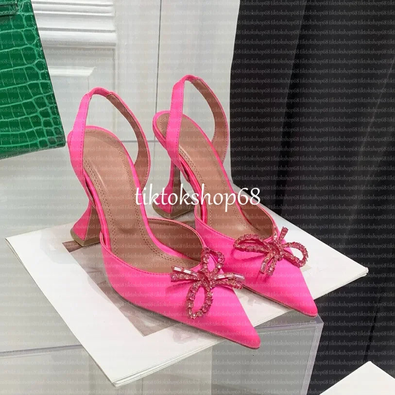 Amina muadii heels designer sandals womens wedding dress shoes satin pointed slingbacks bowtie pumps crystal sunflower flower hi
