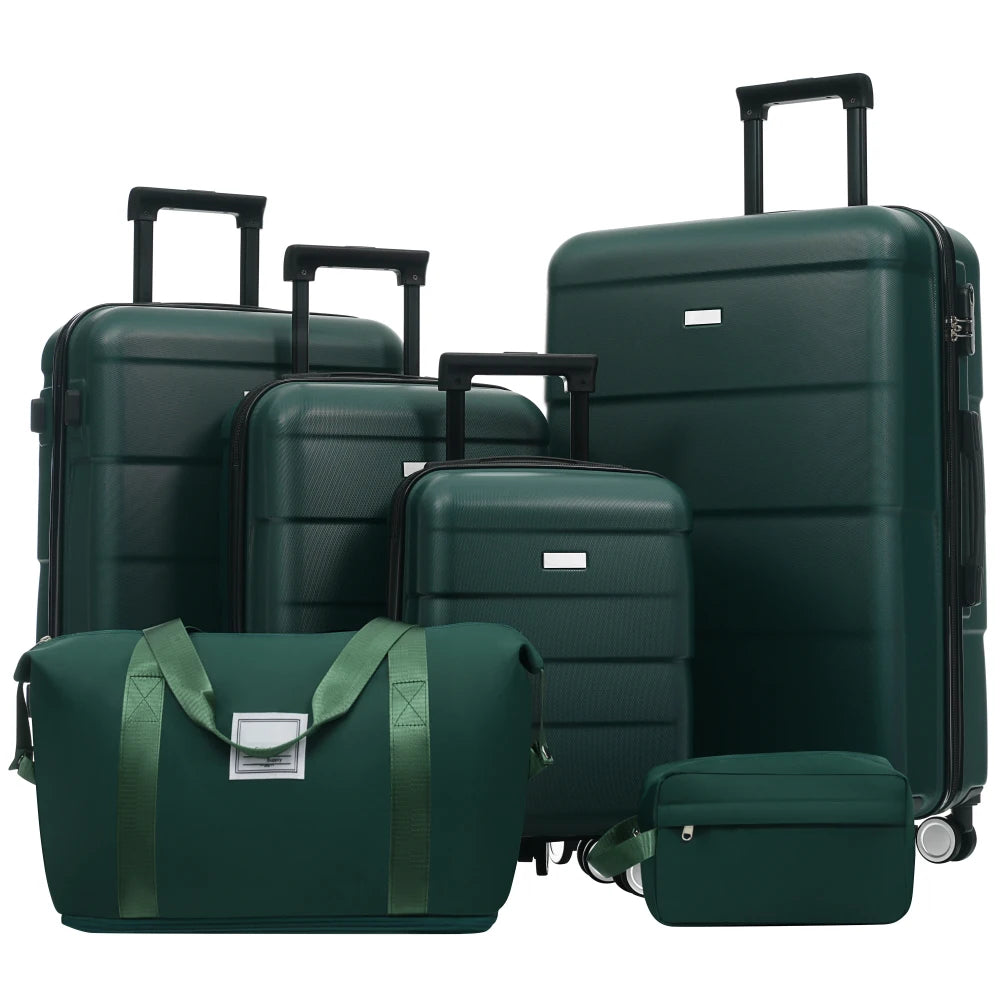 Lightweight 6 in 1 Hardshell Luggage Set 16"+20"+24"+28" with 2 Bags Lock Double Spinner Wheels Travel Carry On