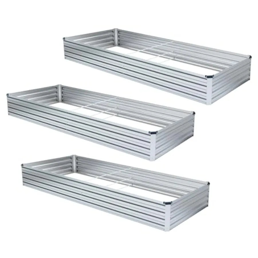 3 Pack 6x3x1FT Galvanized Raised Garden Beds Kit Outdoor Metal Gardening Planter Box for Vegetable Elevated Flower Herbs Silver