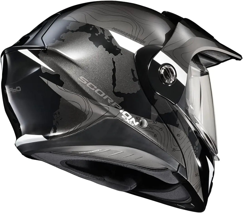 Modular Adventure Street Motorcycle Helmet with Bluetooth Ready Speaker Pockets DOT ECE Approved Topographic (White Medium)