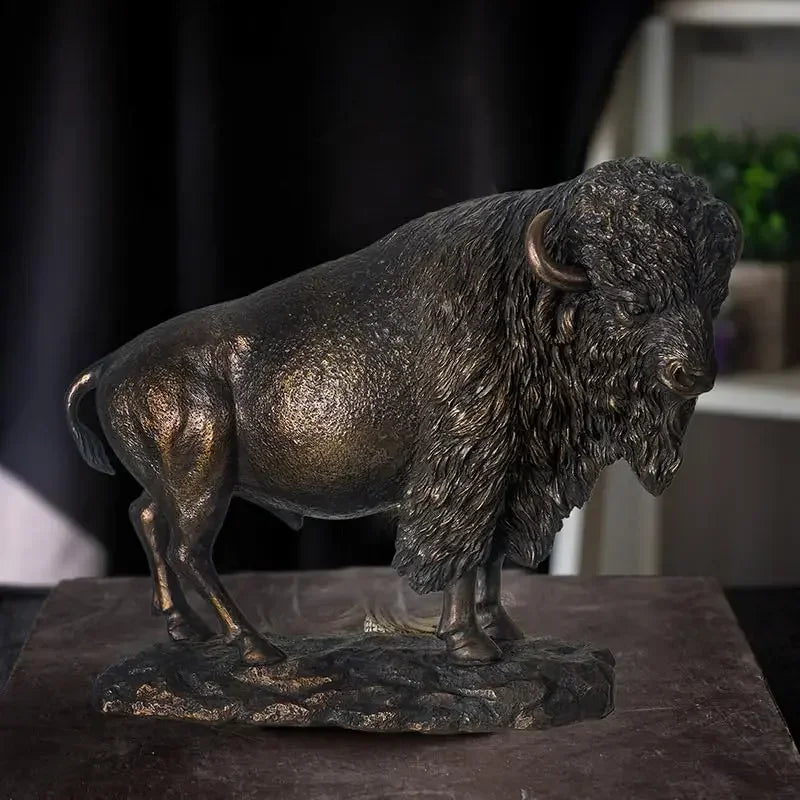 Majestic Bison Statue Large Cold Cast Bronze Sculpture of American Buffalo for Western and Rustic Nature Themed Home Decor 18" W