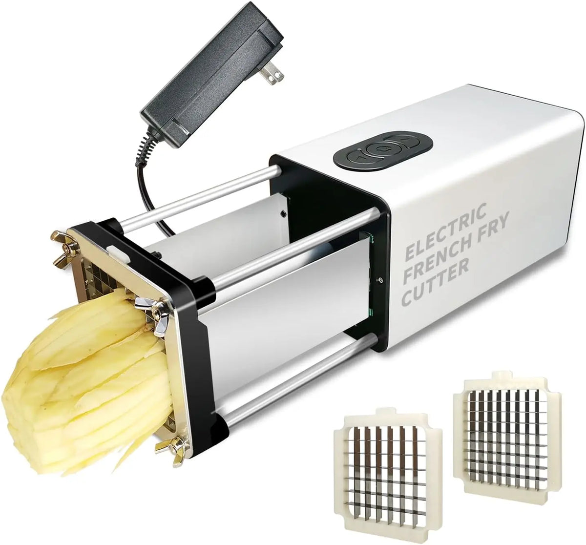 Electric French Fry Cutter with Stainless Steel Blades for Potatoes, Carrots, and Cucumbers in Home Kitchen