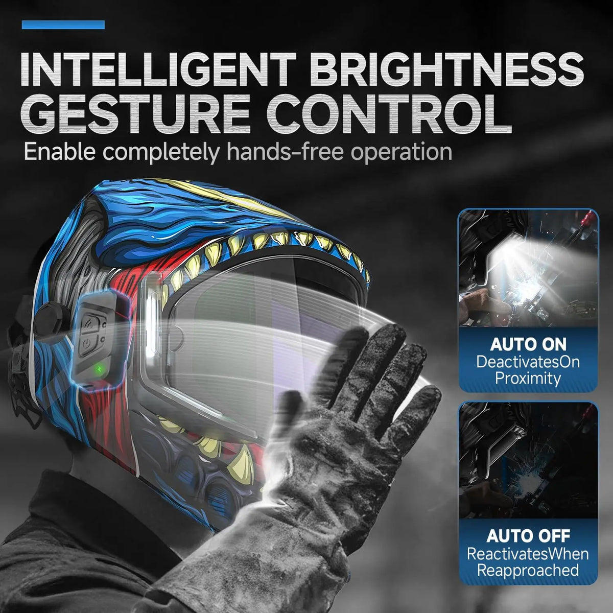 Panoramic 180° View Auto Darkening Welding Helmet with True Color, Light, 6 Sensors, Type-C Charging