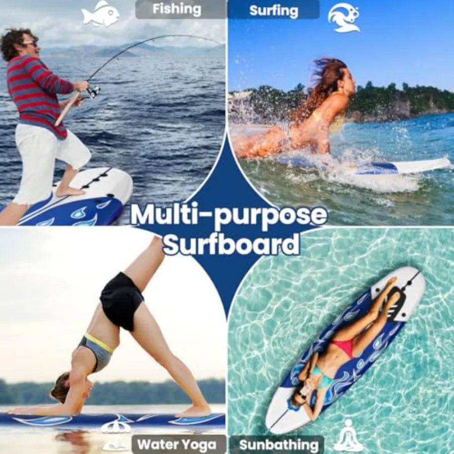6' Surfboard Surfing Board with 3 Removable Fins Safety Leash EPS Core and EPE Deck Lightwght Surf Board for Teenagers Adults B