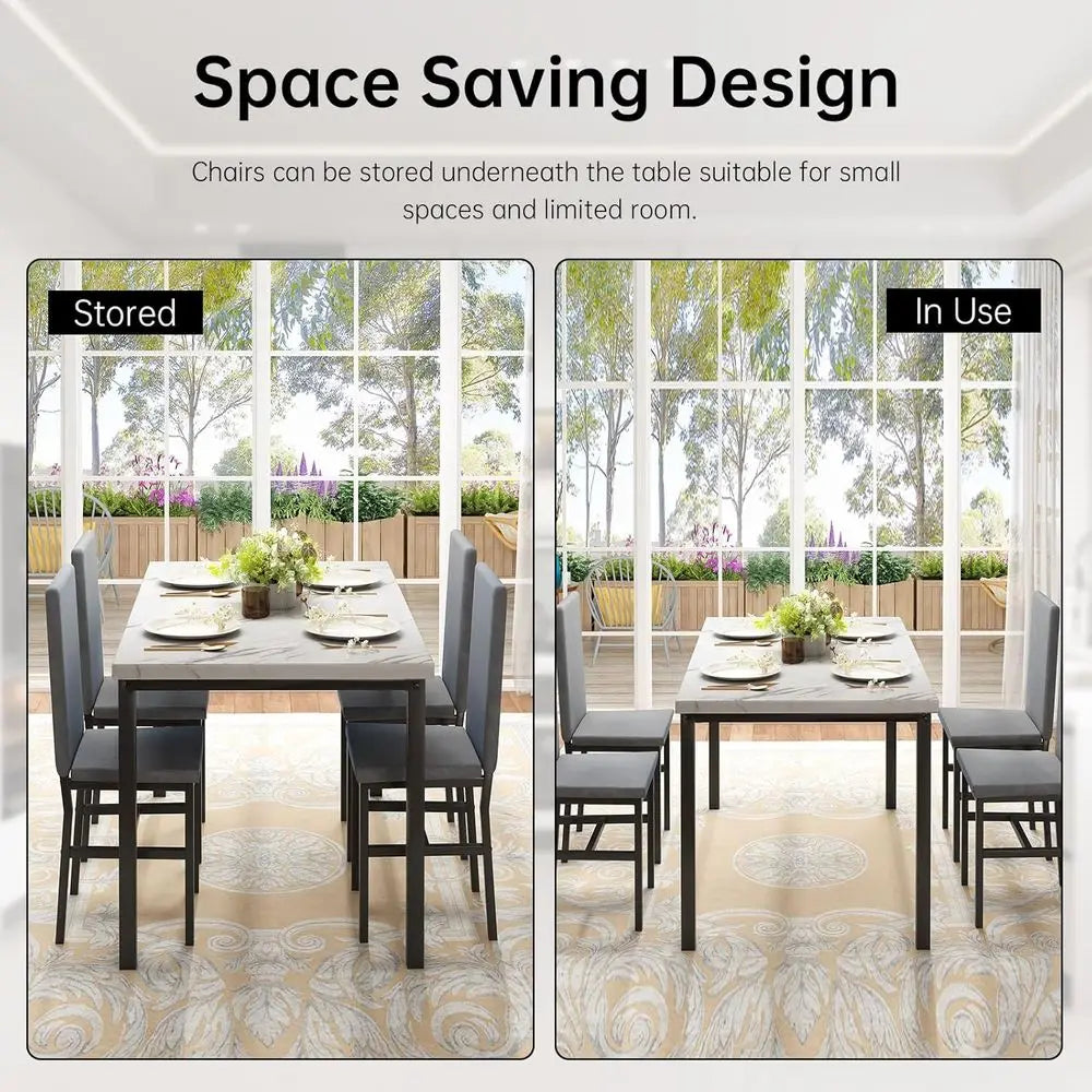 5-Piece Dining Table Set or 4 with aux Marble Top & Velvet Chairs, Space Saving ern Kitchen Table Set or Small Spaces, Aparents