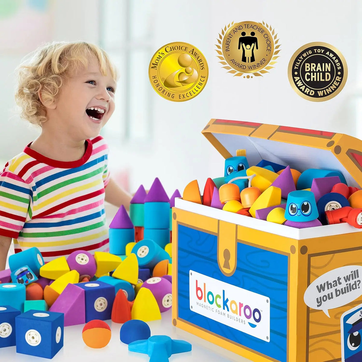 Magnetic Foam Building Blocks Set - 100 Pieces with Storage, Bath & Sensory Toys for Toddlers Ages 3-5