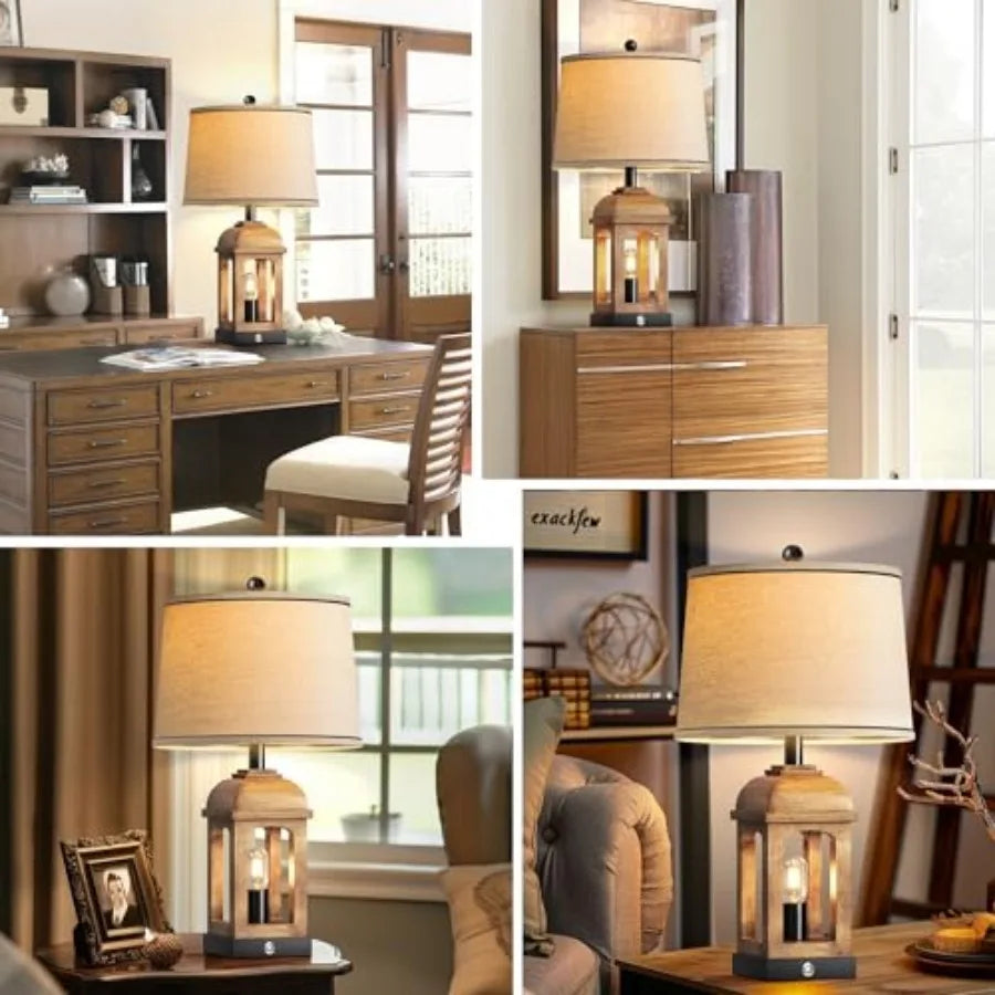 Table Lamp for Living Room Farmhouse Lamps with USB A+C and Nightlight 26" Rustic Bedside Lamps with 3-Way Dimmable Touch Contr