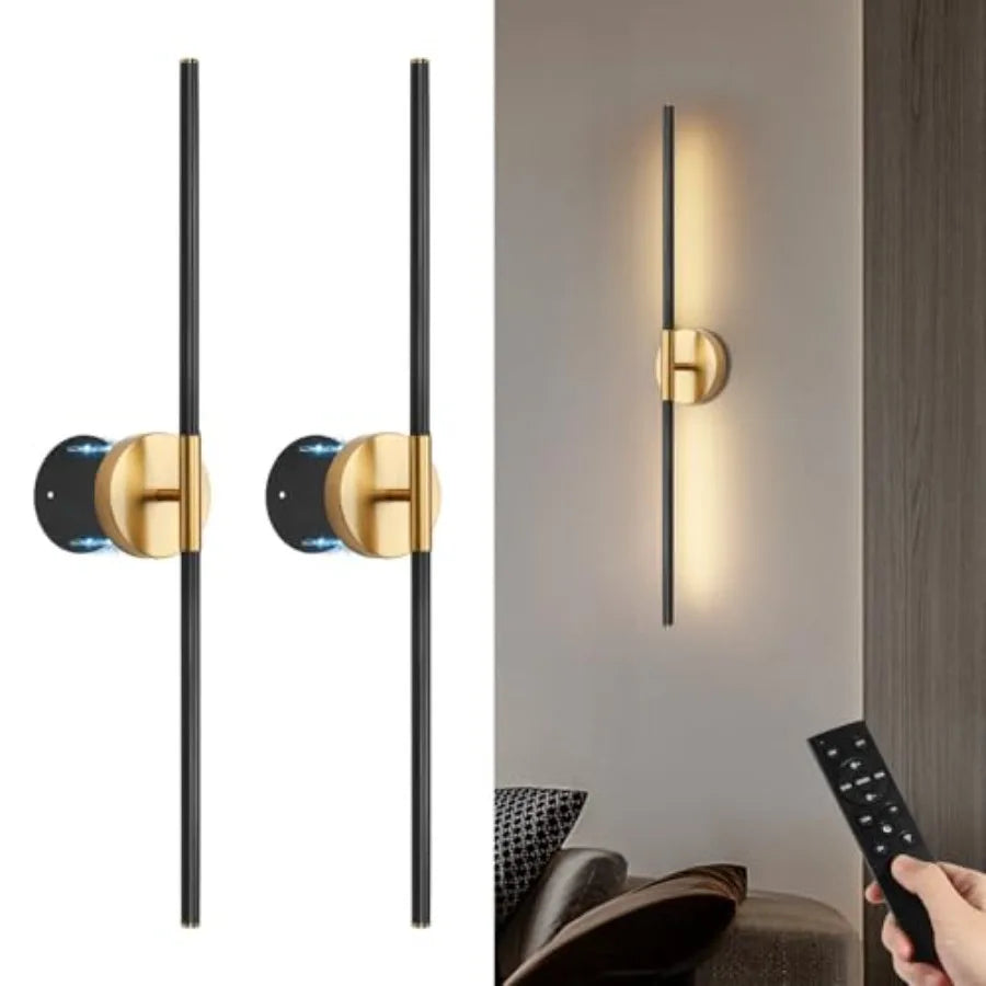 Battery Operated Wall Sconces Set of Two 360°Rotate Wireless Rechargeable Wall Sconces with Remote Control Dimmable Timing Deco