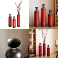 Elegant Red Metal Floor Vase Set of 3 for Living Room Decor, Large Tall Vases for Home Accents